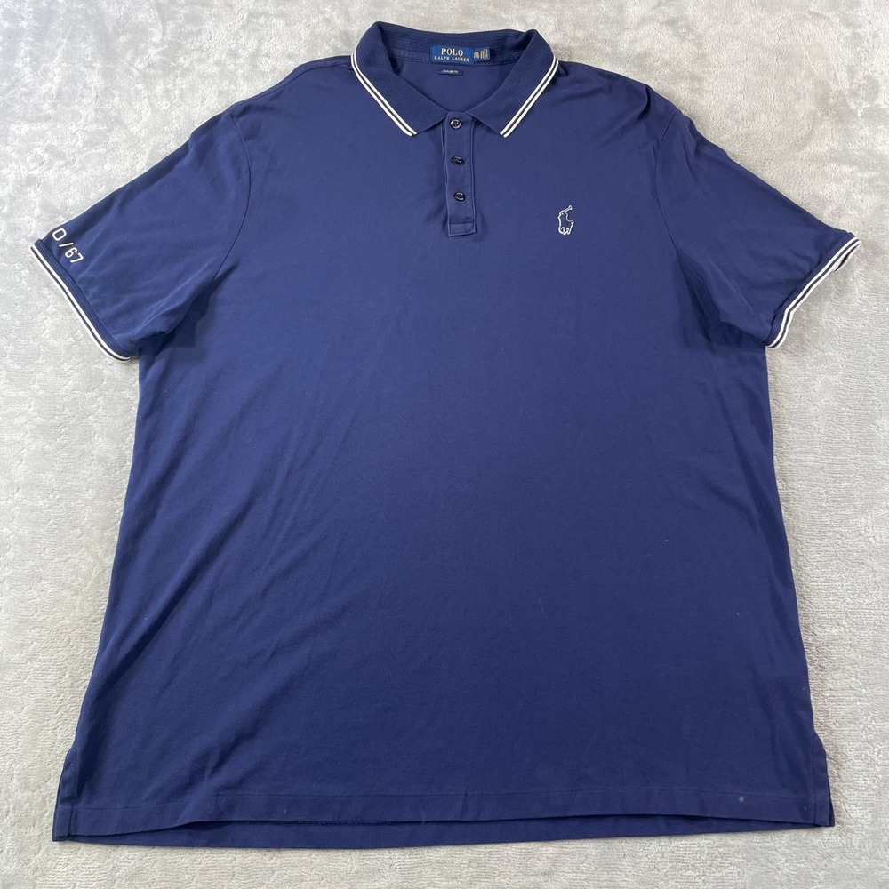 Polo Ralph Lauren Shirt Mens XXL Navy Blue Classic Fit Mesh Lightweight Preppy